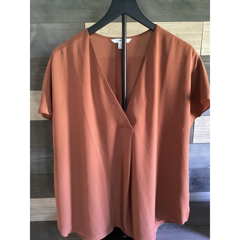 Next Womens‎ Rust Orange V Neck Short Sleeve Pullover Blouse Top Size 12